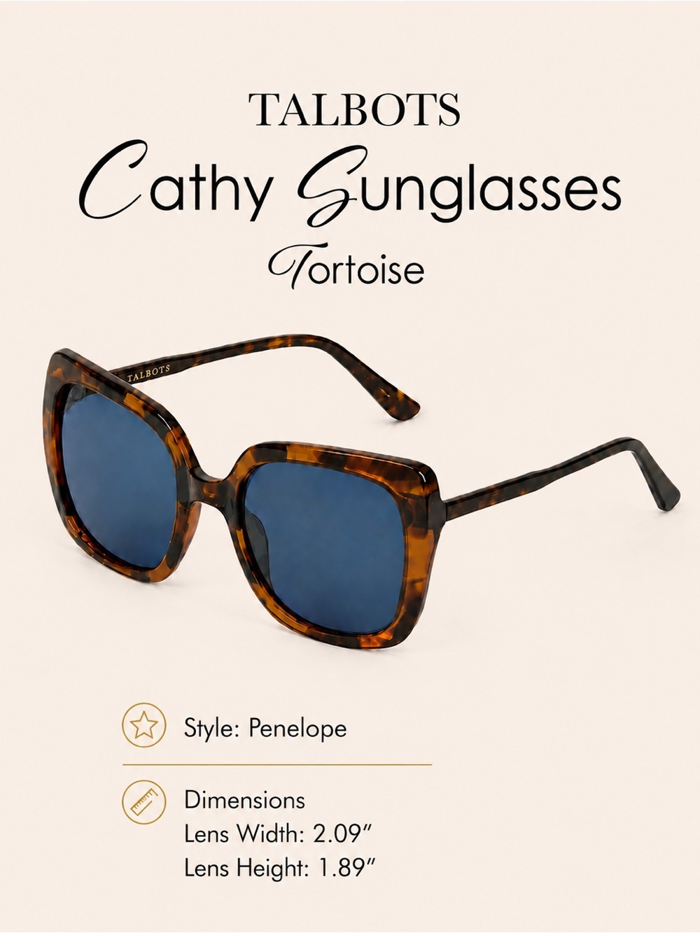 Talbots Penelope Square Sunglasses Tortoise NWT